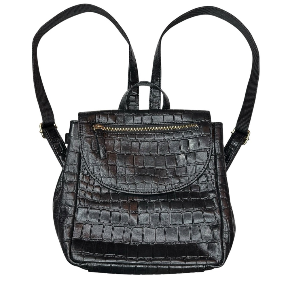 Ashwood London Bag Black Croc Embossed Leather Backpack Purse‎